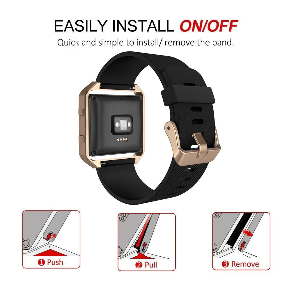 Simpeak Sport Band Compatible with Fitbit Blaze Watch Large (24mm) | Black Band with Rose Gold Frame - view 5
