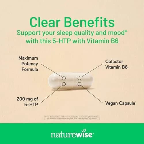 NatureWise 5-HTP 200mg Supplement, Mood & Sleep Support, 60 Vegan Capsules | Vegan, Plant-Based, USA Sourced thumbnail 3