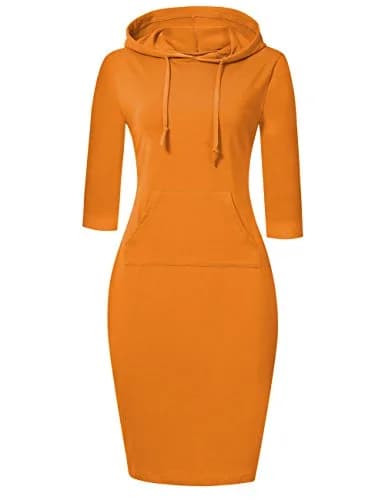 MISSKY Women 3 4 Sleeve Pocket Slim Sweatshirt Pullover Hoodies Dress (M,Orange) | Casual Slim Fit thumbnail 1
