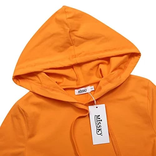 MISSKY Women 3 4 Sleeve Pocket Slim Sweatshirt Pullover Hoodies Dress (M,Orange) | Casual Slim Fit thumbnail 4