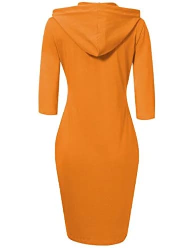 MISSKY Women 3 4 Sleeve Pocket Slim Sweatshirt Pullover Hoodies Dress (M,Orange) | Casual Slim Fit thumbnail 3