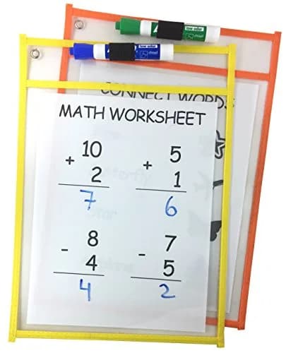 Clipco Assorted Colors Dry Erase Pocket Sleeves 6-Pack | Reusable Worksheet Protectors for Teachers & Students thumbnail 2