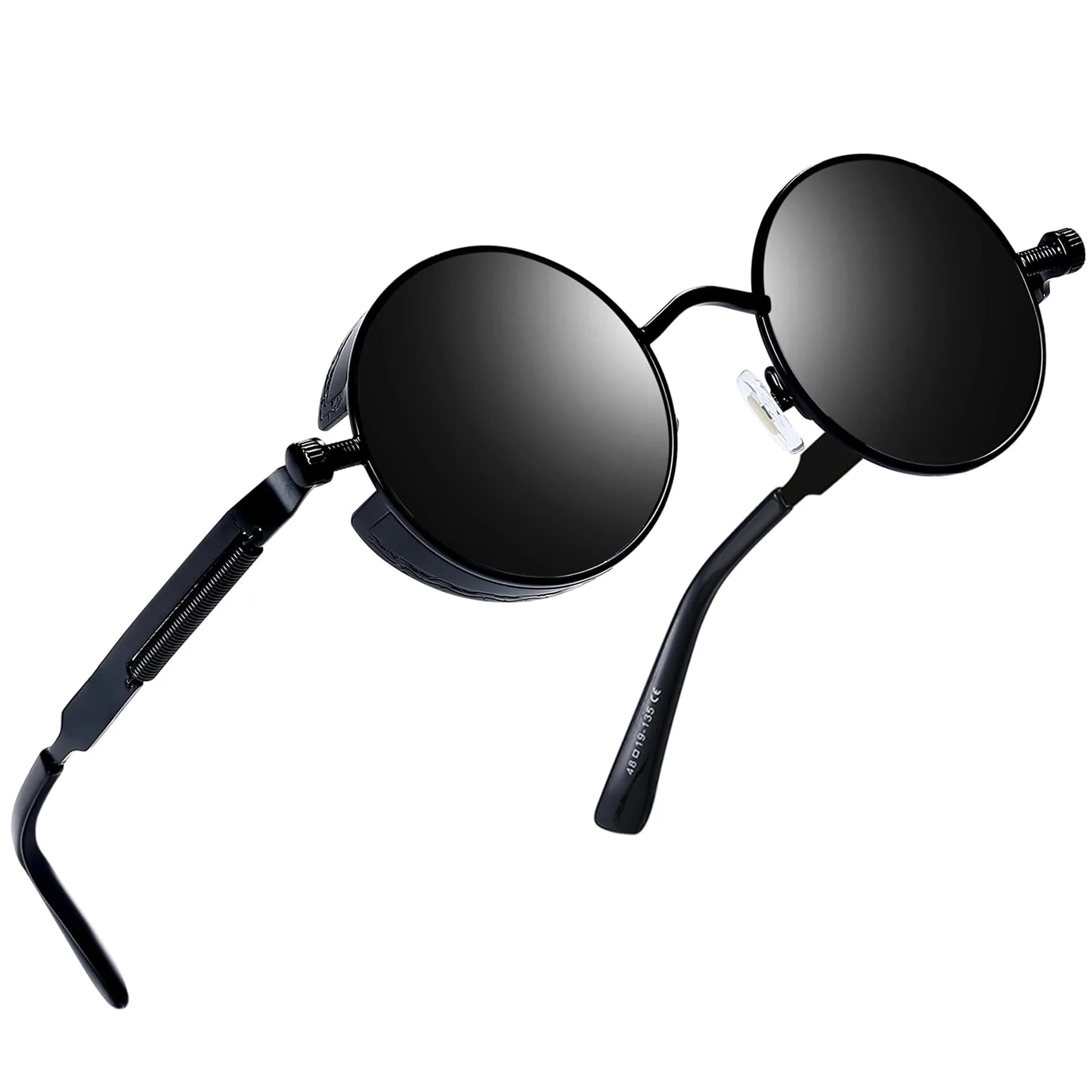 Joopin Matte Black Black Small Round Metal Frame Sunglasses with Polarized UV400 Protection (46mm) - main product image