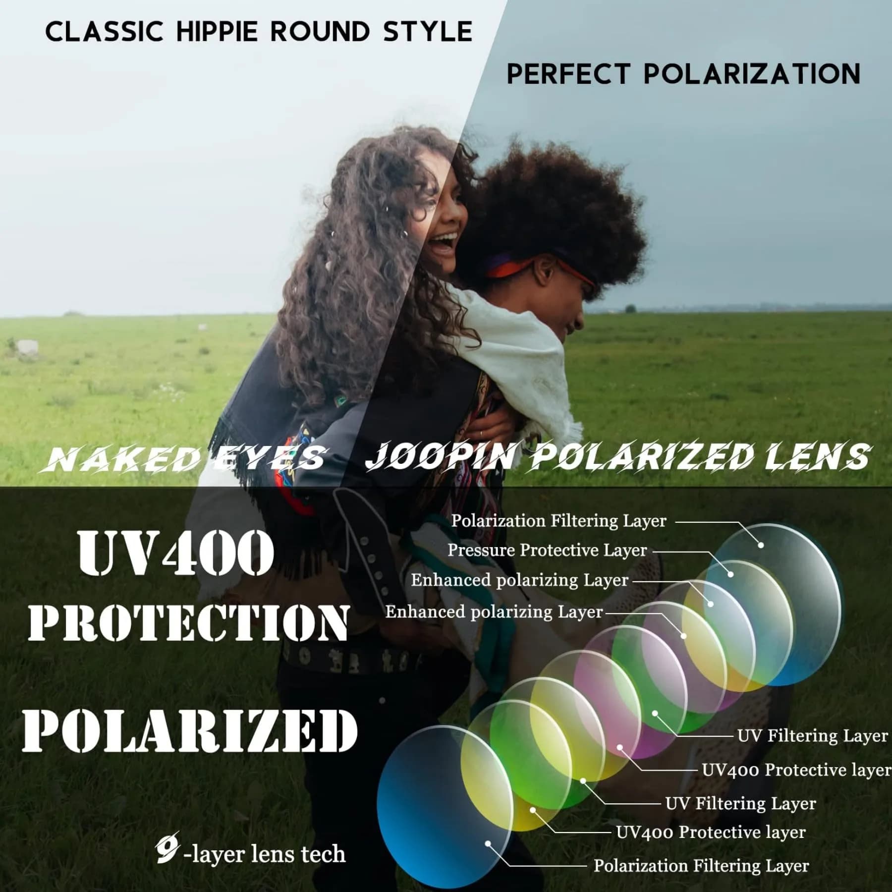 Joopin Matte Black Black Small Round Metal Frame Sunglasses with Polarized UV400 Protection (46mm) - view 3