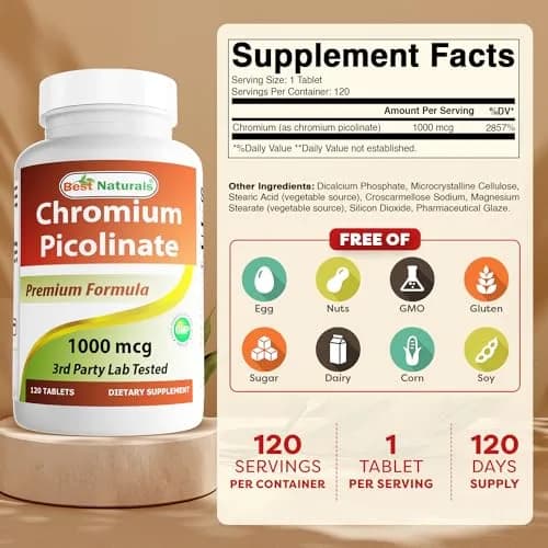 Best Naturals Chromium Picolinate 1000 mcg | 2 Pack of 120 Tablets for Metabolism Support in India thumbnail 2