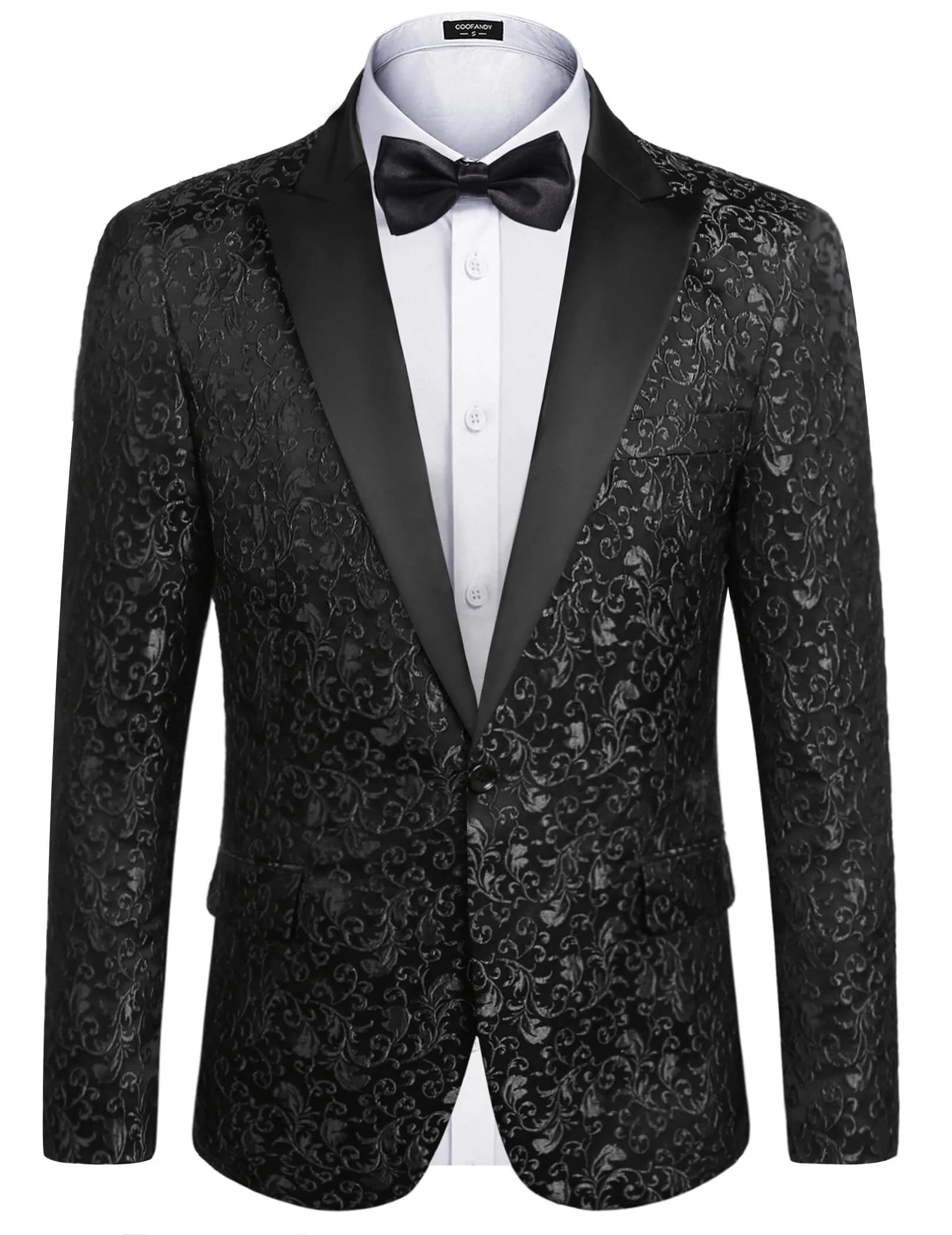 COOFANDY Men's Floral Party Dress Suit Stylish Dinner Jacket Wedding Blazer One Button Tuxedo, Black, US M | Elegant Floral Jacquard
