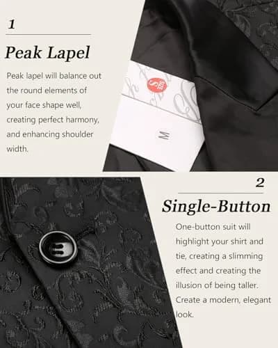 COOFANDY Men's Floral Party Dress Suit Stylish Dinner Jacket Wedding Blazer One Button Tuxedo, Black, US M | Elegant Floral Jacquard thumbnail 5