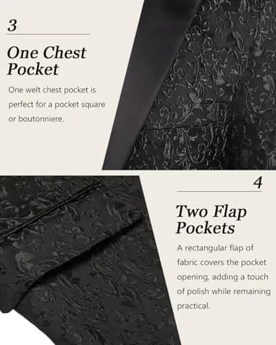 COOFANDY Men's Floral Party Dress Suit Stylish Dinner Jacket Wedding Blazer One Button Tuxedo, Black, US M | Elegant Floral Jacquard thumbnail 6