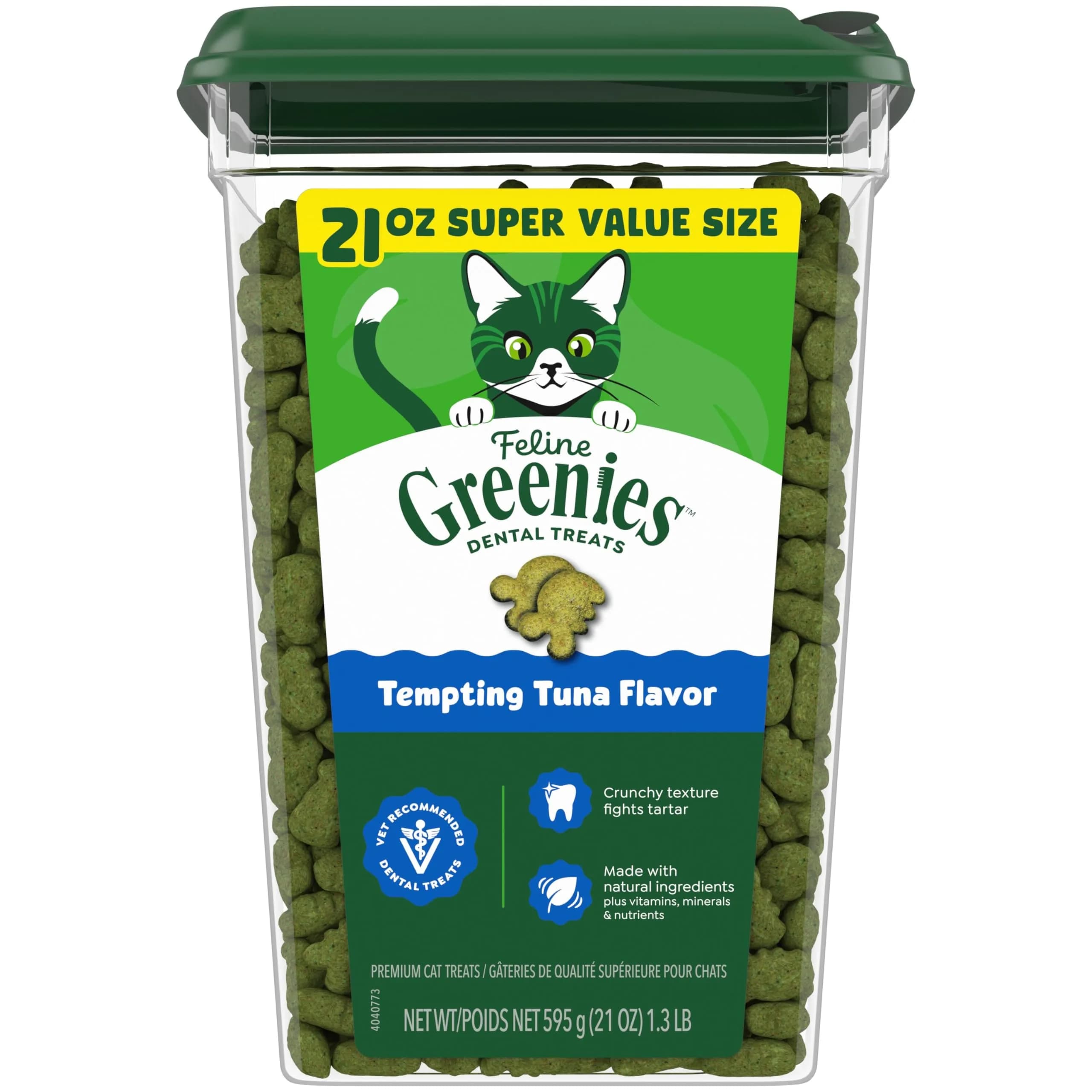 Greenies Feline Natural Dental Cat Treats Tempting Tuna Flavor 21 oz (595 g) | Vet-Recommended Oral Care - main product image