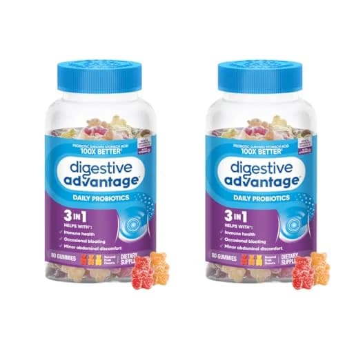 Digestive Advantage Probiotic Gummies 80 Count (2 Pack) for Digestive & Immune Support | Delicious Fruit Flavors thumbnail 1