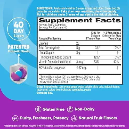 Digestive Advantage Probiotic Gummies 80 Count (2 Pack) for Digestive & Immune Support | Delicious Fruit Flavors thumbnail 5