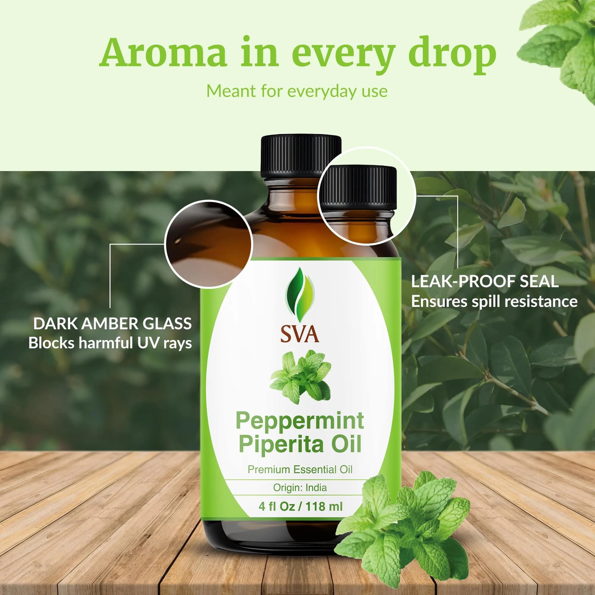 SVA Organics Peppermint Piperita Essential Oil 118ml (4 Fl Oz) | Pure Mint Aroma for Diffuser, Skin & Hair - view 7