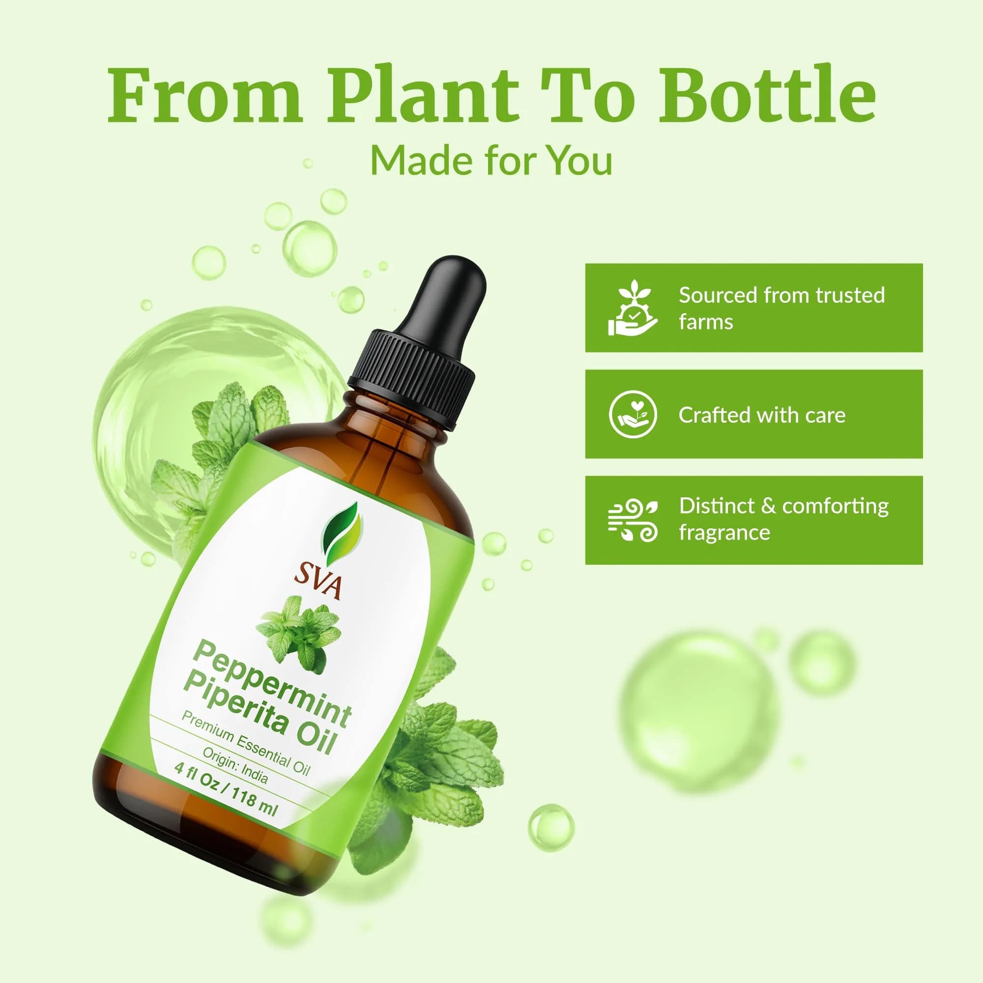 SVA Organics Peppermint Piperita Essential Oil 118ml (4 Fl Oz) | Pure Mint Aroma for Diffuser, Skin & Hair - view 4
