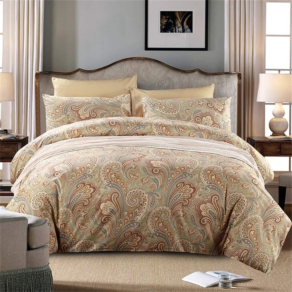 Brandream Duvet Quilt Cover Queen Size Gold Chic Paisley Regal Themed Lightweight Hypoallergenic Egyptian Cotton 800-Thread-Count Bedding Sets