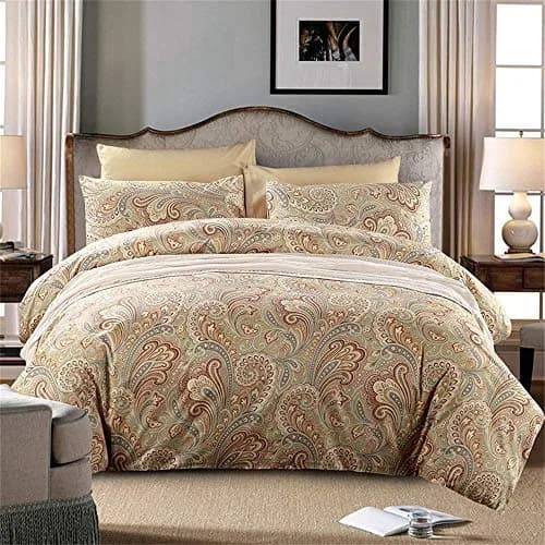 Brandream Duvet Quilt Cover Queen Size Gold Chic Paisley Regal Themed Lightweight Hypoallergenic Egyptian Cotton 800-Thread-Count Bedding Sets thumbnail 1