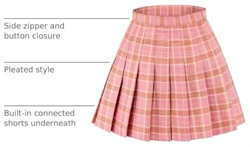 DAZCOS High Waist Pleated Plaid Skirt with Shorts | Casual Women's Mini Skater Skirt in Pink thumbnail 4