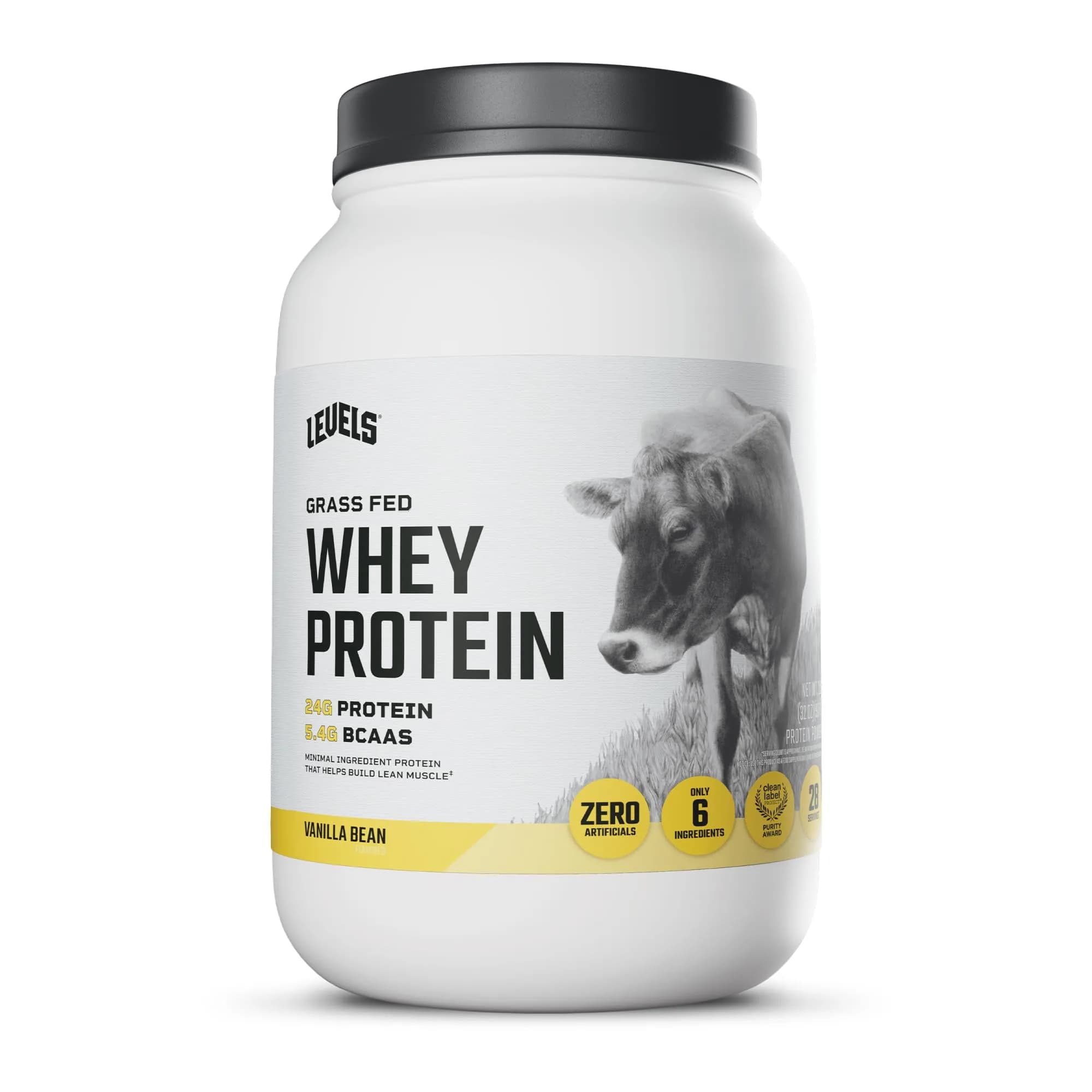 Levels Nutrition Grass Fed Whey Protein Powder Vanilla Bean 2LB | 24g Protein, Clean Ingredients - main product image