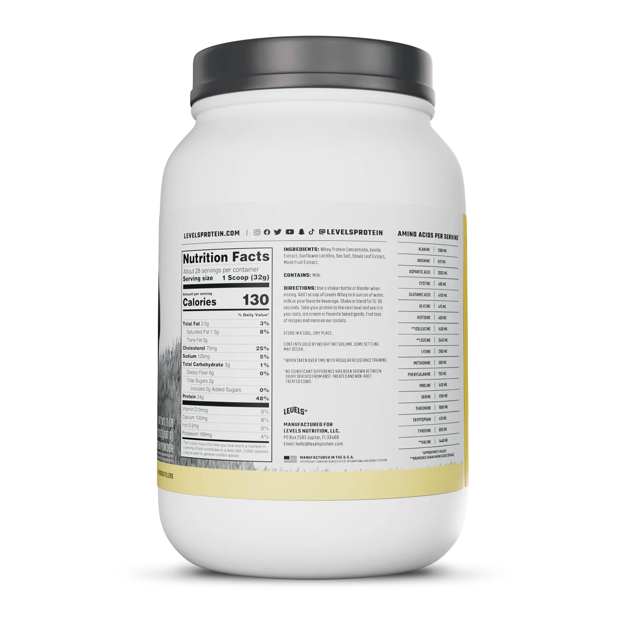 Levels Nutrition Grass Fed Whey Protein Powder Vanilla Bean 2LB | 24g Protein, Clean Ingredients - view 8