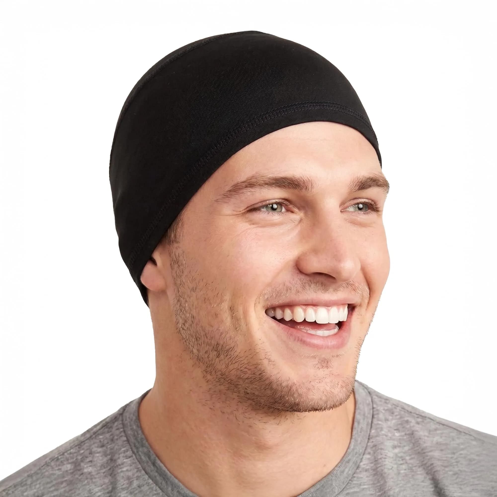 Tough Headwear Black Skull Cap Beanie - Helmet Liner for Men & Women - UPF 50+ Sun Protection - Fits 55.9-61.6 cm — Black