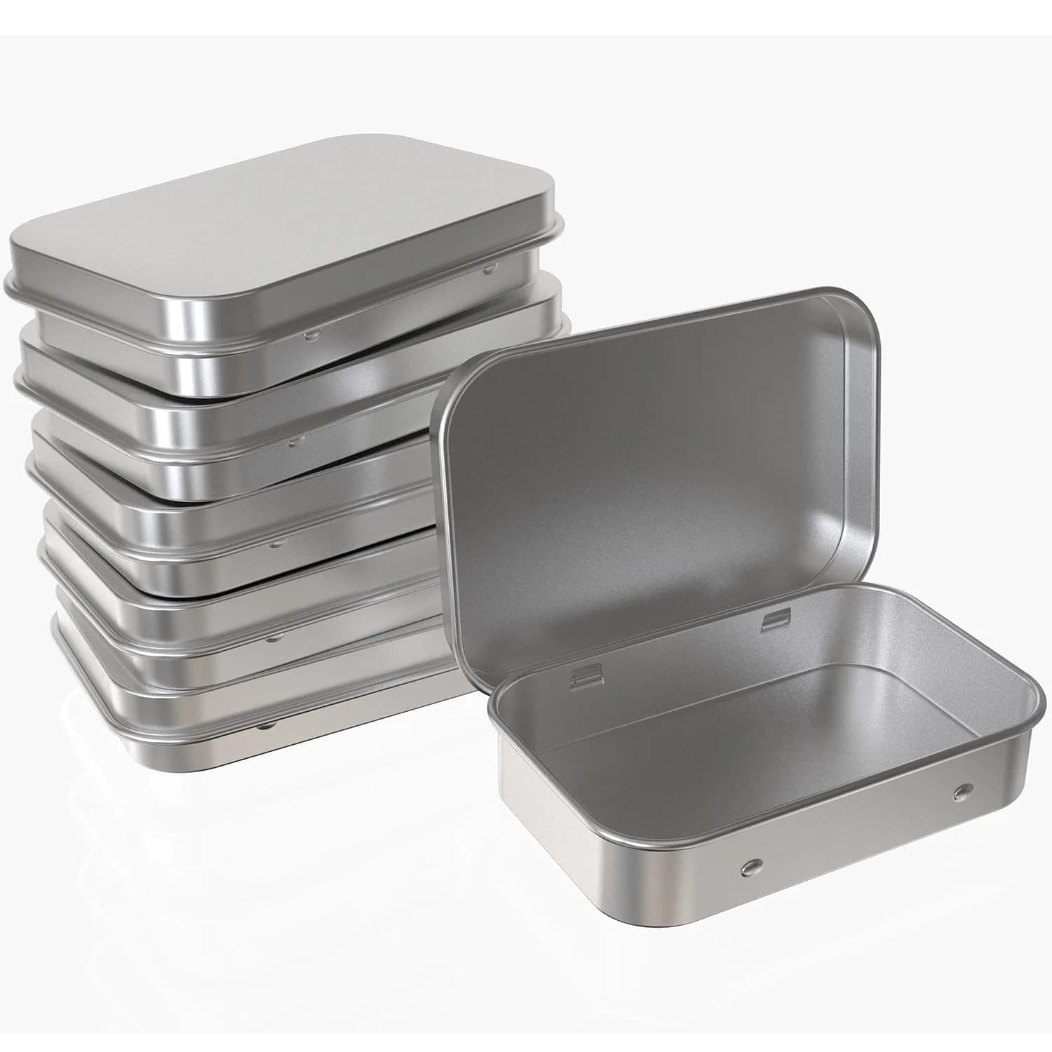 Hulless Small Hinged Tin Box Metal Storage Containers, Silver 6Pcs | Durable, Lightweight & Snug Closure for Household Items — Silver