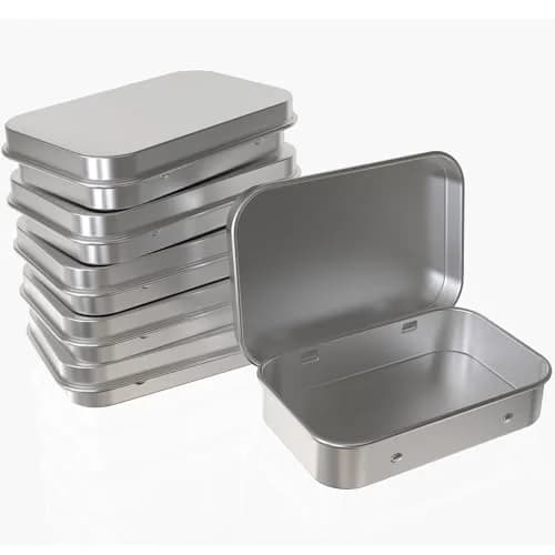 Hulless Small Hinged Tin Box Metal Storage Containers, Silver 6Pcs | Durable, Lightweight & Snug Closure for Household Items thumbnail 1