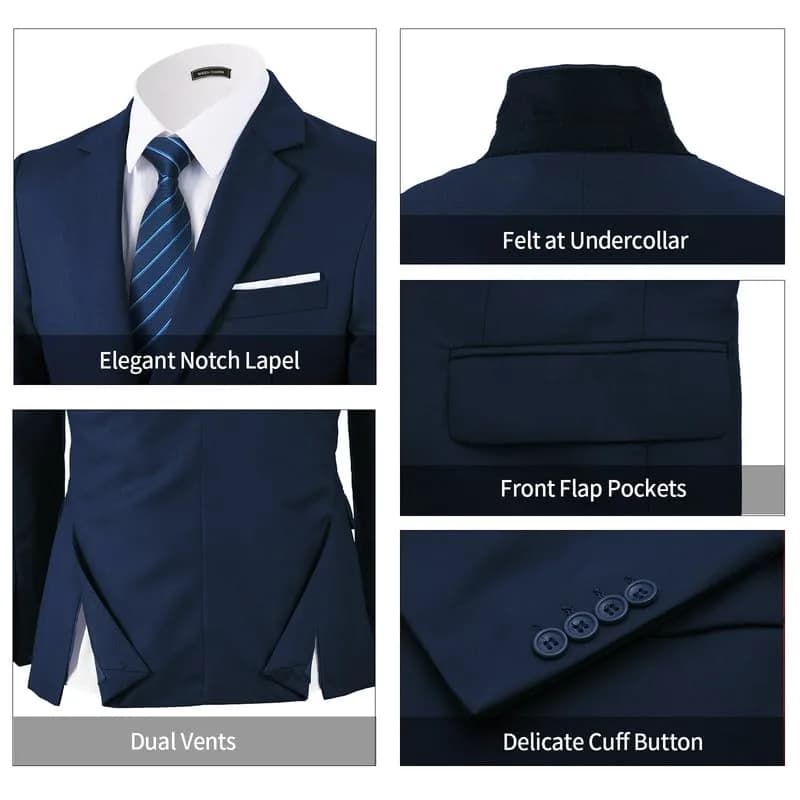 WEEN CHARM Men's 3 Piece Slim Fit Suit Set Navy Blue | Modern Fit Blazer, Vest, Pants for Wedding, Prom, Business thumbnail 6