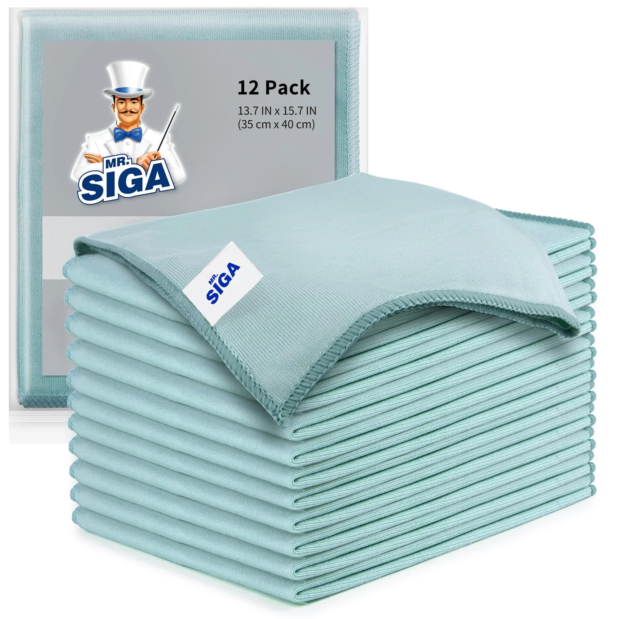MR.SIGA Ultra Fine Microfiber Cloths for Glass, Pack of 12, 35 x 40cm | Scratch-Free, Lint-Free, Machine Washable — 13.7 X 15.7 inch