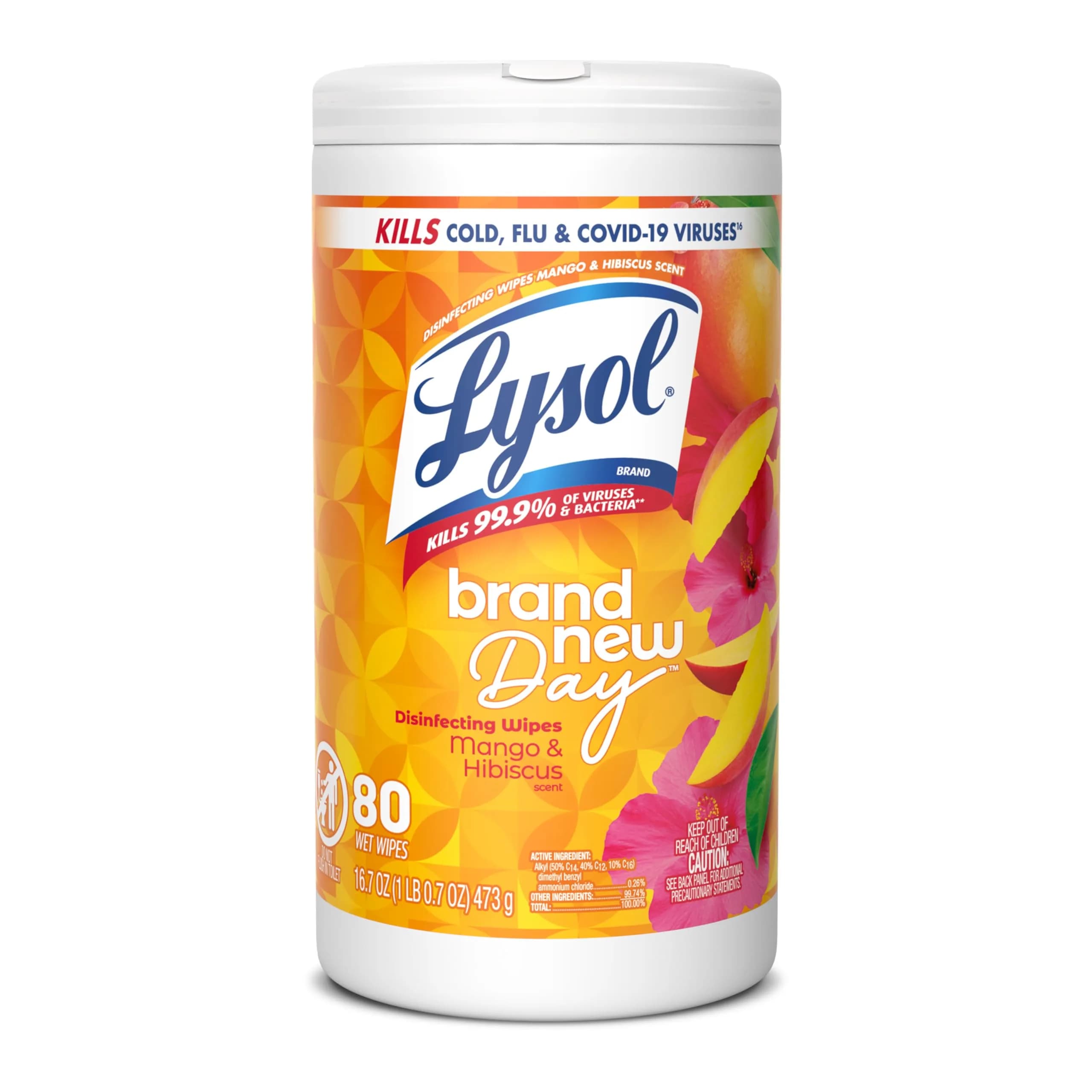 Lysol Disinfecting Wipes Multi-Surface Cleaner Mango 80 ct | Kills 99.9% of Viruses & Bacteria - main product image