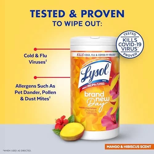 Lysol Disinfecting Wipes Multi-Surface Cleaner Mango 80 ct | Kills 99.9% of Viruses & Bacteria thumbnail 2