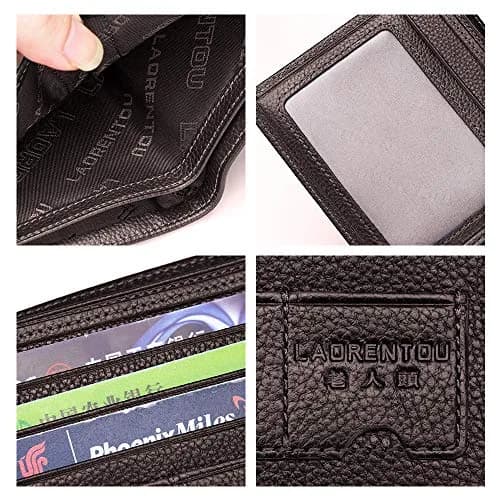 LAORENTOU Men's Genuine Leather Bifold Wallet with Zipper Coin Pocket & ID Window | Brown, 11cm x 9.5cm x 1cm (4.33" x 3.74" x 0.39") thumbnail 4