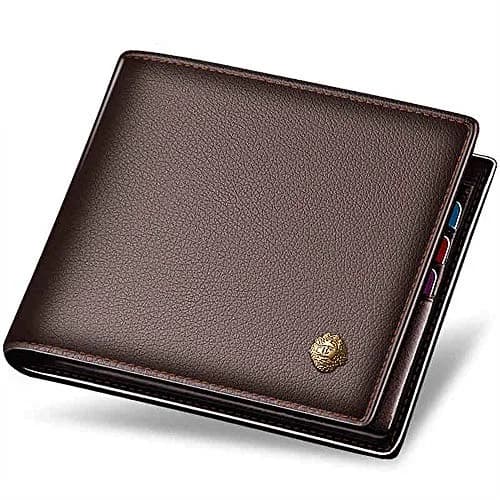 LAORENTOU Men's Genuine Leather Bifold Wallet with Zipper Coin Pocket & ID Window | Brown, 11cm x 9.5cm x 1cm (4.33" x 3.74" x 0.39") thumbnail 1