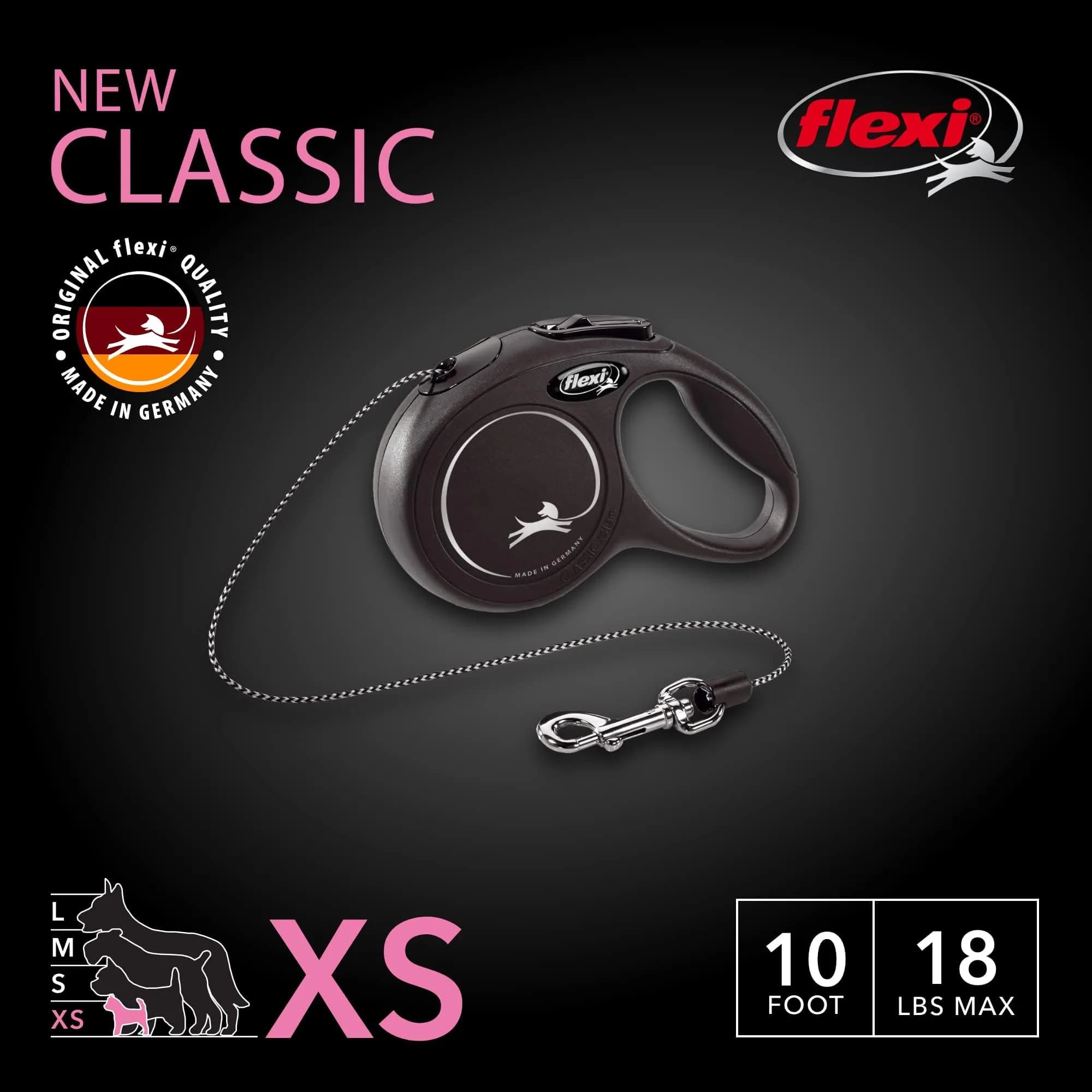 FLEXI Classic XS Cord Retractable Dog Leash 1.8 m (10 ft) Black | Tangle-Free Control for Small Dogs - view 2
