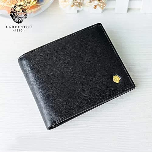 LAORENTOU Full-Grain Leather Bifold Wallet for Men | 9 Card Slots, Zipper Coin Pocket, ID Window, Black thumbnail 4