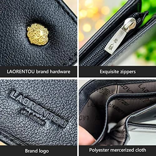 LAORENTOU Full-Grain Leather Bifold Wallet for Men | 9 Card Slots, Zipper Coin Pocket, ID Window, Black thumbnail 6