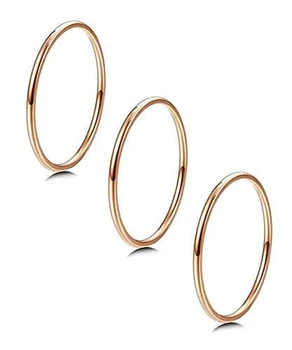LOYALLOOK 3Pcs 1mm Thin 14K Gold Plated Stackable Rings for Women | Non Tarnish Stainless Steel, Size 3-10, Rose Gold Tone thumbnail 1