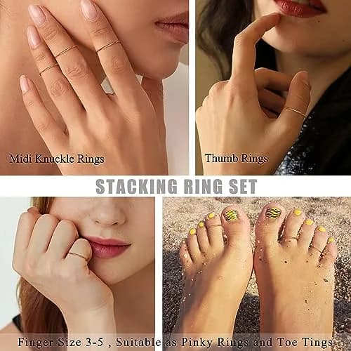 LOYALLOOK 3Pcs 1mm Thin 14K Gold Plated Stackable Rings for Women | Non Tarnish Stainless Steel, Size 3-10, Rose Gold Tone thumbnail 4