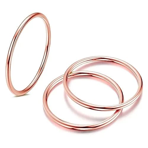LOYALLOOK 3Pcs 1mm Thin 14K Gold Plated Stackable Rings for Women | Non Tarnish Stainless Steel, Size 3-10, Rose Gold Tone thumbnail 5