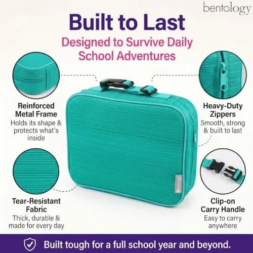 Bentology Kids Insulated Lunch Box for School with Reinforced Support Frame, 240 cu in (10 x 8 x 3 inches) thumbnail 3