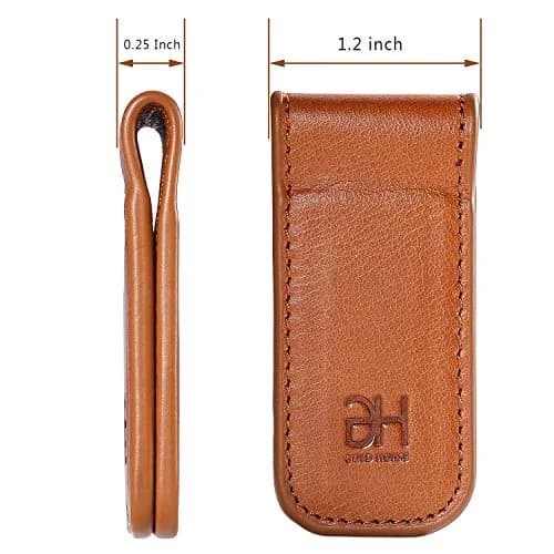 GH GOLD HORSE Slim Magnetic Money Clip Genuine Leather Business Card Holder for Men, Brown | Holds 10-15 Bills & Cards thumbnail 4