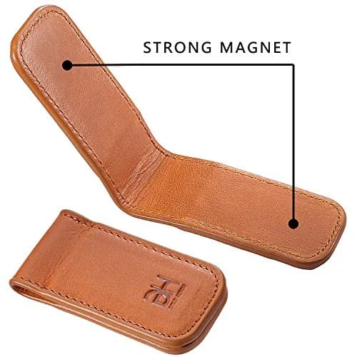 GH GOLD HORSE Slim Magnetic Money Clip Genuine Leather Business Card Holder for Men, Brown | Holds 10-15 Bills & Cards thumbnail 5