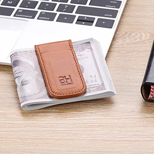 GH GOLD HORSE Slim Magnetic Money Clip Genuine Leather Business Card Holder for Men, Brown | Holds 10-15 Bills & Cards thumbnail 6