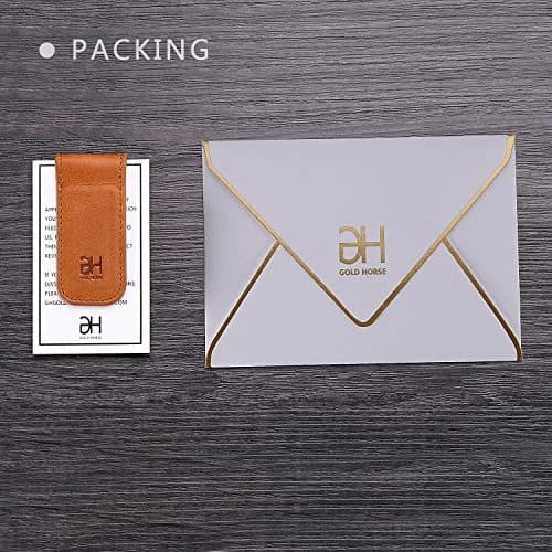GH GOLD HORSE Slim Magnetic Money Clip Genuine Leather Business Card Holder for Men, Brown | Holds 10-15 Bills & Cards thumbnail 7