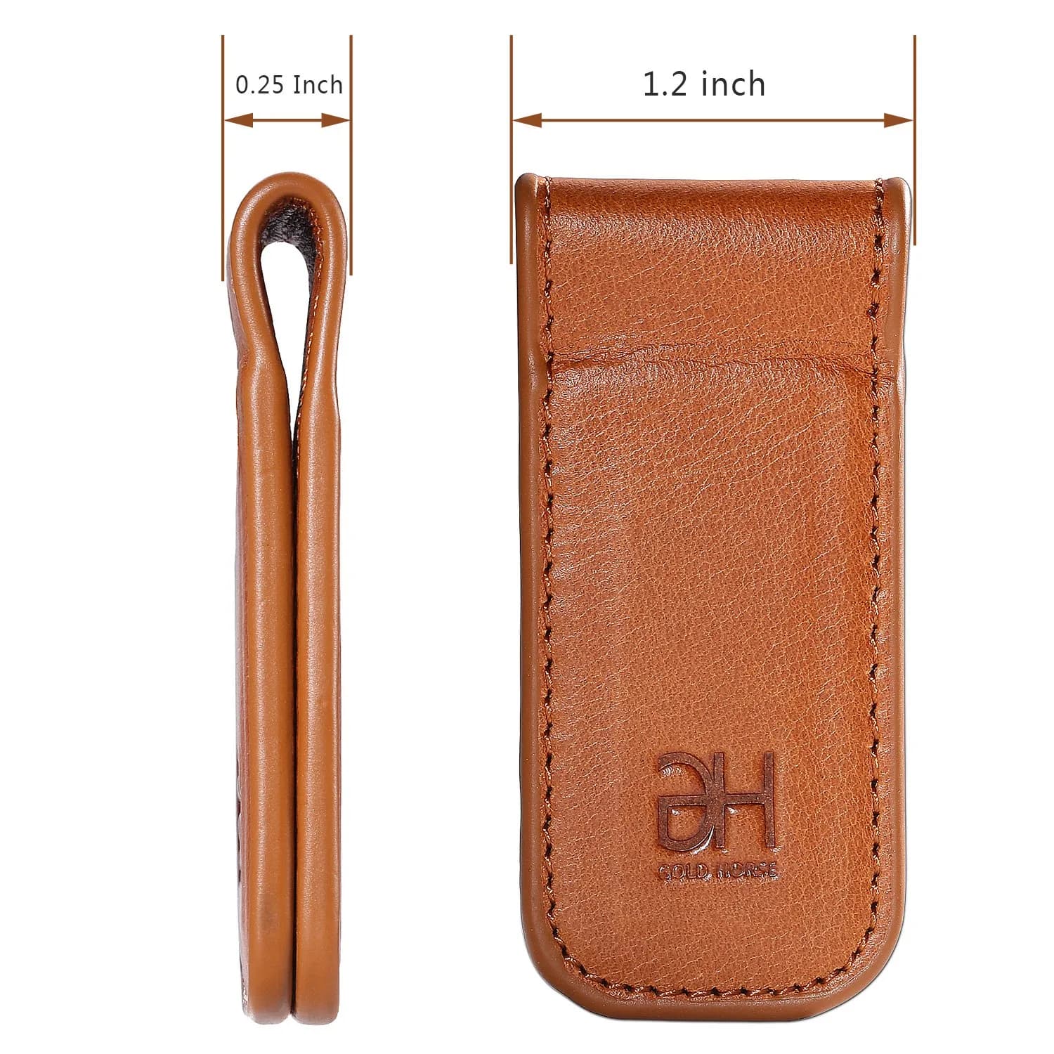GH GOLD HORSE Slim Magnetic Money Clip Genuine Leather Business Card Holder for Men, Brown | Holds 10-15 Bills & Cards - view 4