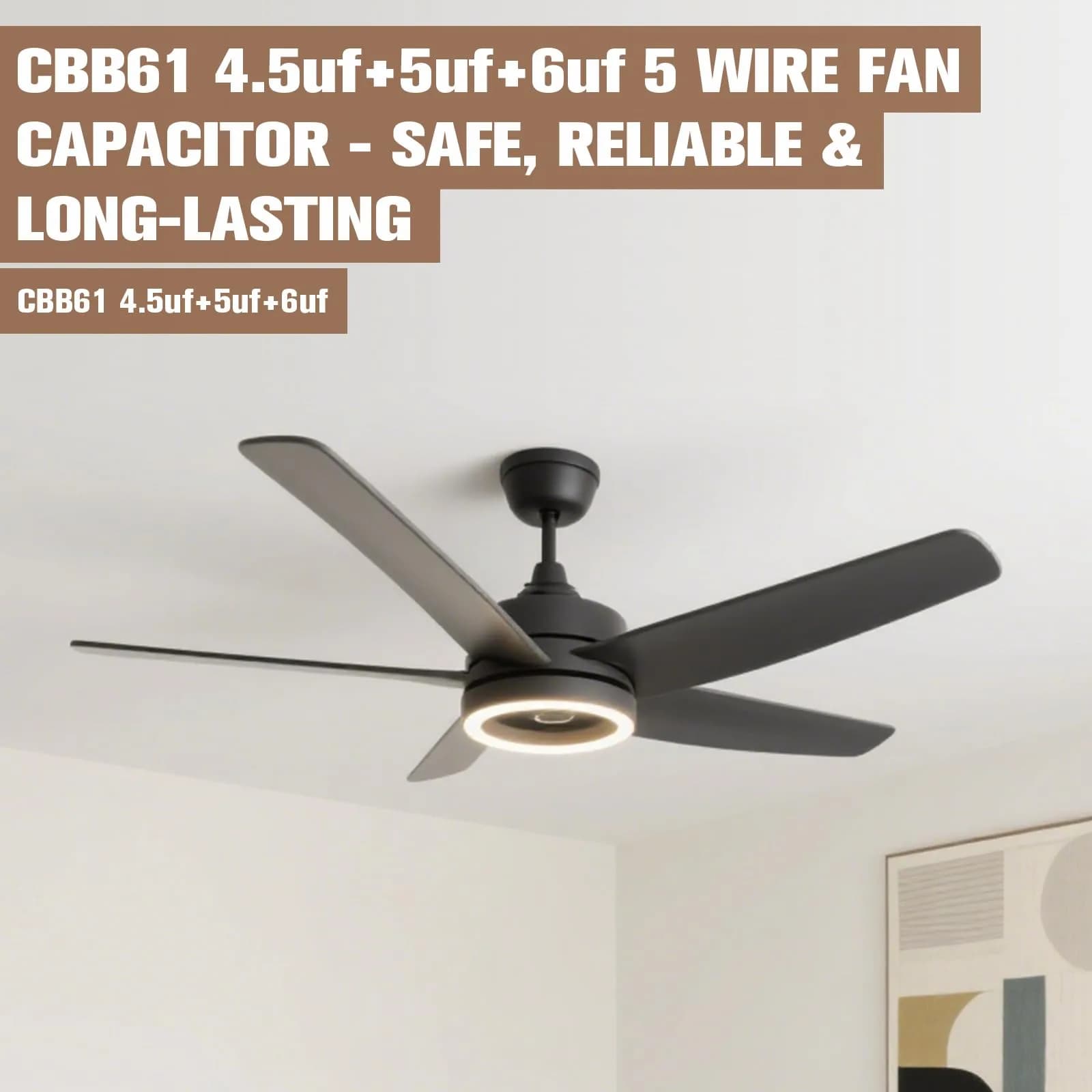 Podoy CBB61 Ceiling Fan Capacitor 4.5uF+5uF+6uF 250VAC 5-Wire 2-Pack | Restores Fan Speeds - view 7