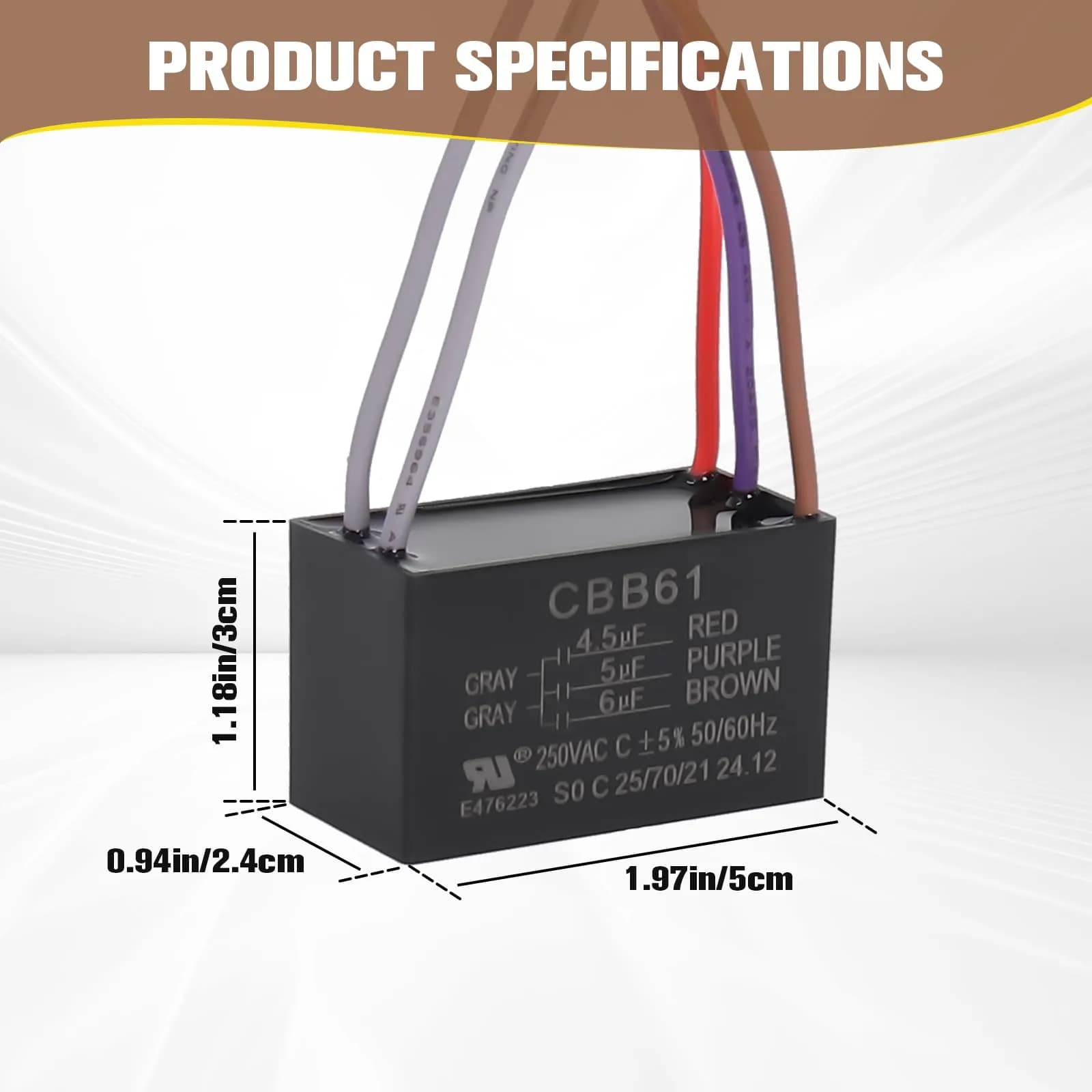 Podoy CBB61 Ceiling Fan Capacitor 4.5uf+5uf+6uf Triple Wire Pack of 2 | 250VAC for Smooth Fan Operation - view 3