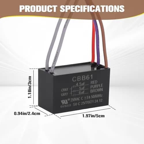 Podoy CBB61 Ceiling Fan Capacitor 4.5uF+5uF+6uF 250VAC 5-Wire 2-Pack | Restores Fan Speeds thumbnail 3