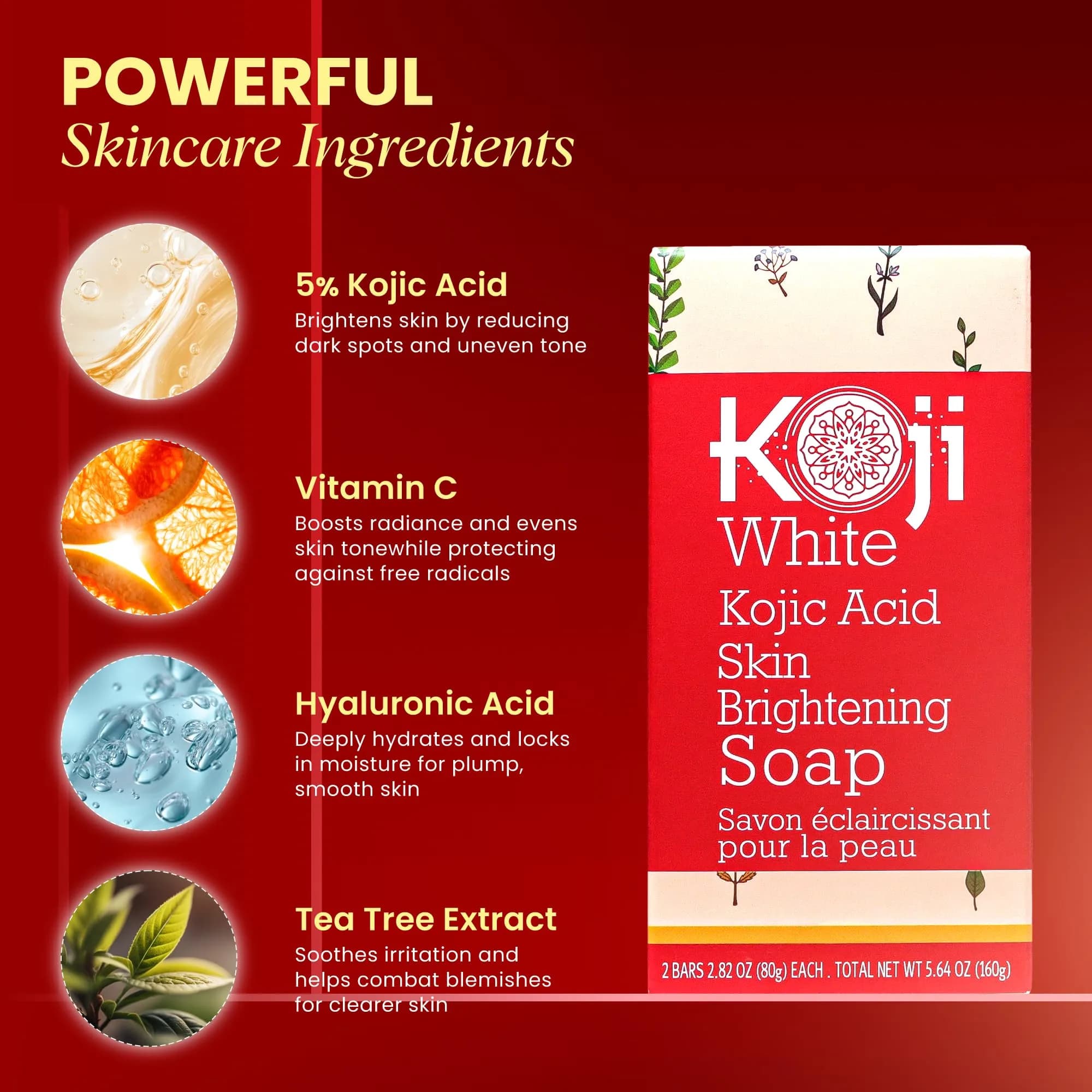 Koji White Pure Kojic Acid Soap Bar 160g (5.64 oz) | Gentle Brightening & Exfoliation with Vitamin C & Hyaluronic Acid - view 5