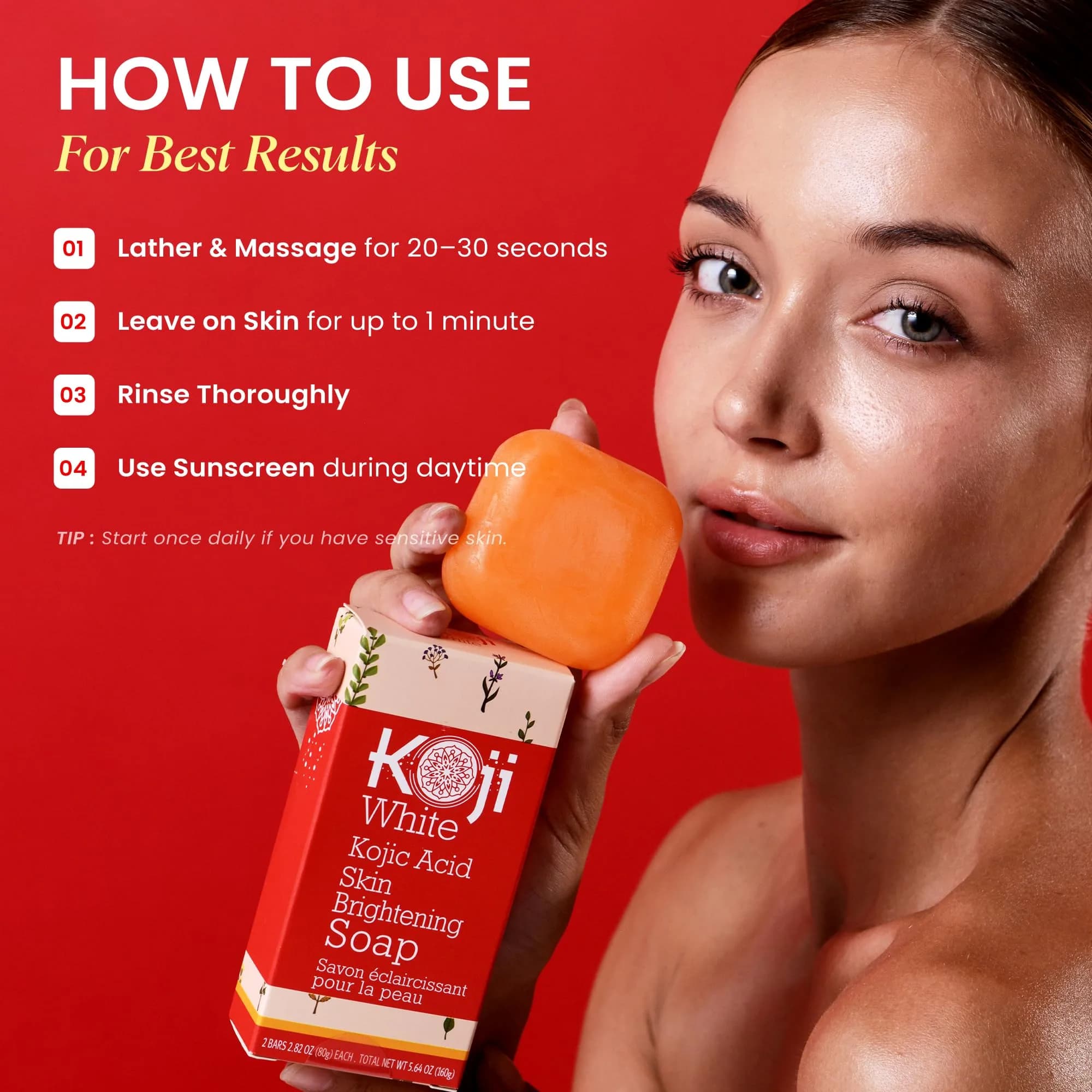 Koji White Pure Kojic Acid Soap Bar 160g (5.64 oz) | Gentle Brightening & Exfoliation with Vitamin C & Hyaluronic Acid - view 6