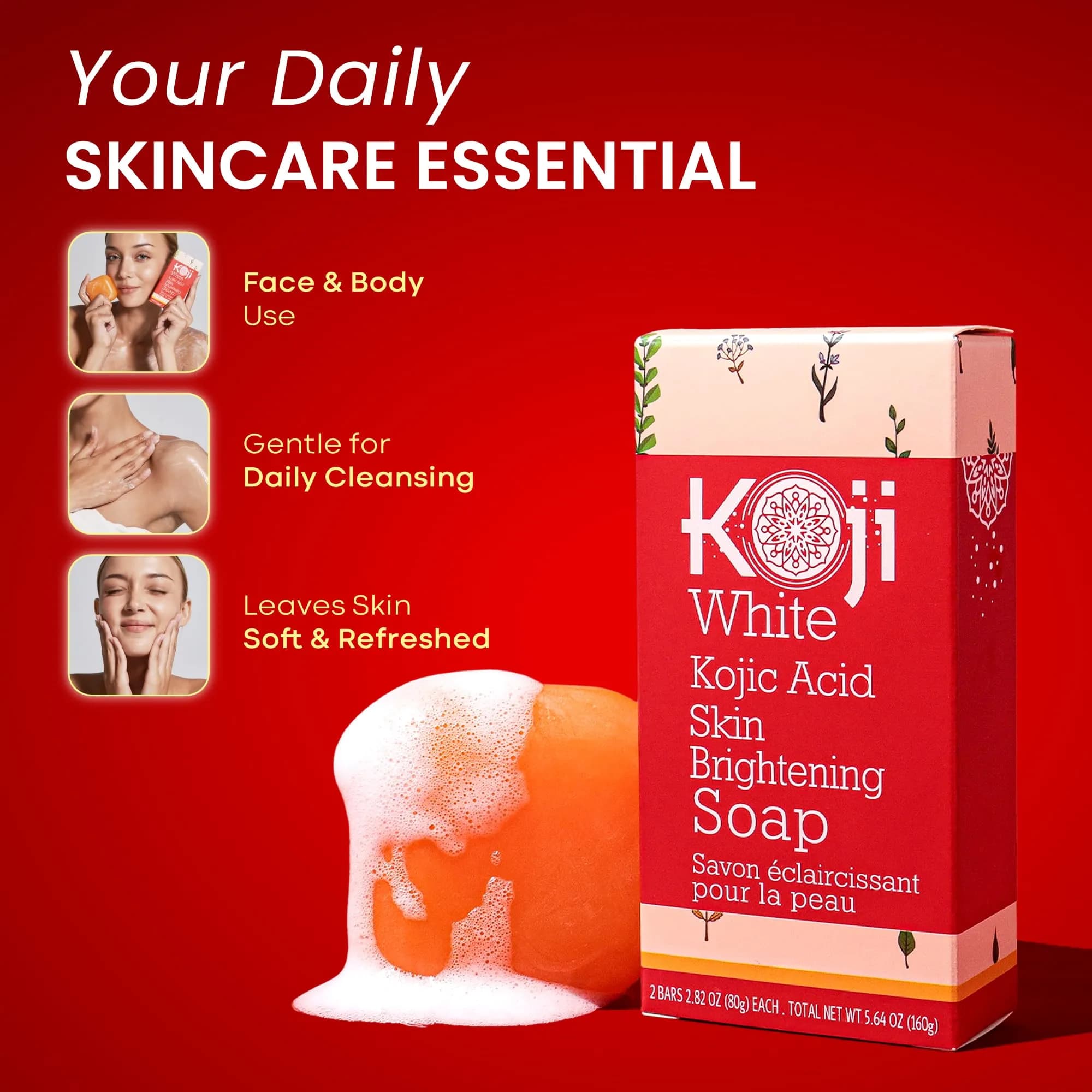 Koji White Pure Kojic Acid Soap Bar 160g (5.64 oz) | Gentle Brightening & Exfoliation with Vitamin C & Hyaluronic Acid - view 7