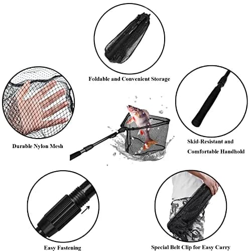 PLUSINNO 1.0m Extendable Fishing Net with 20" (52cm) Hoop, 21" (53cm) Deep Net | Foldable & Lightweight Landing Net for Bass Trout Salmon thumbnail 5